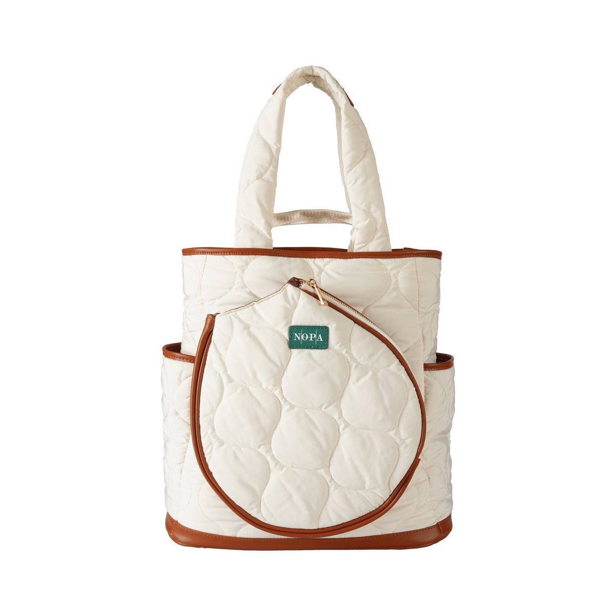 Interior view of the NOPA quilted padel tote backpack opened, showing internal pockets